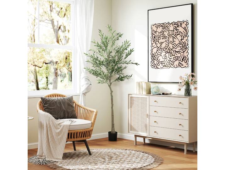 HOMCOM Olivier artificiel 180 cm plante artificielle intérieur, décoration pour maison, bureau, salon, chambre