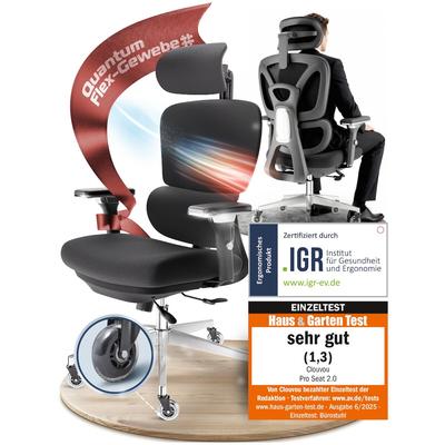 CLOUVOU ProSeat, ergonomischer Bürostuhl, thermoregulative Materialien, 4D-Armlehnen, 3D-Kopfstütze, BladeWheels, Schwarz