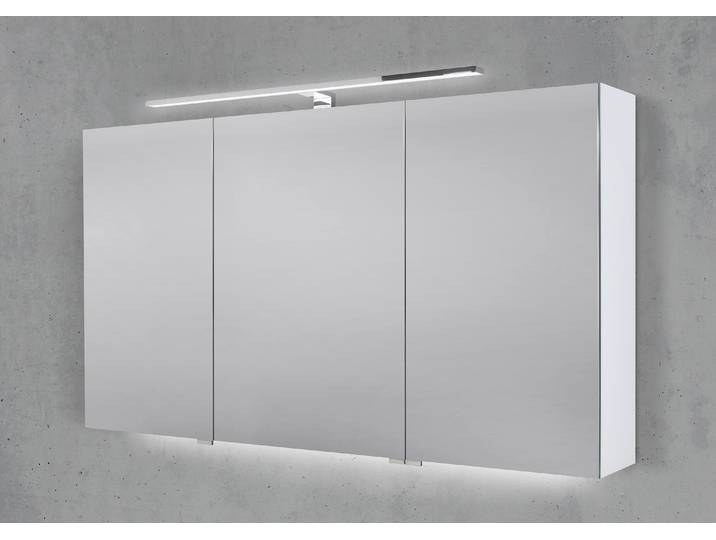 Spiegelschrank 130 cm mit LED Chrom Beleuchtung Doppelspiegeltüren