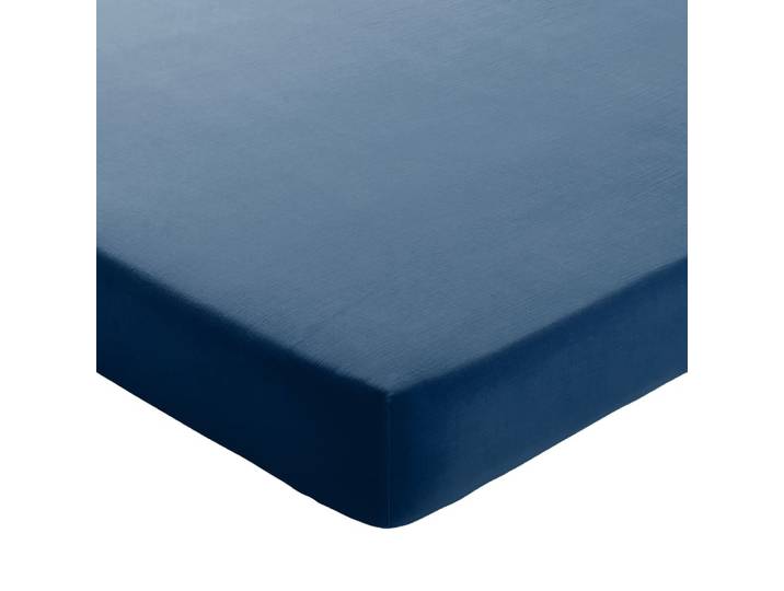 Drap-housse en coton bleu denim 160x200x28cm