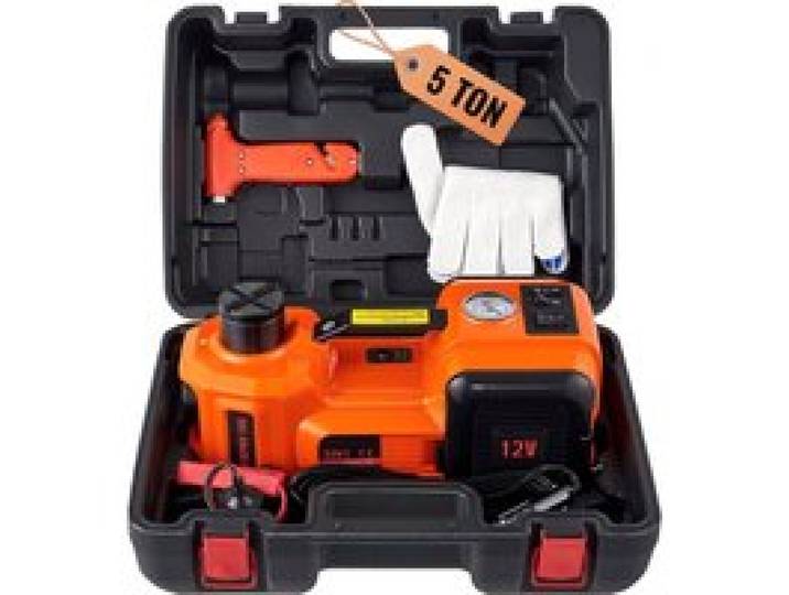 VEVOR Elektrischer Wagenheber 5 t, 180 W Elektro Hydraulik Wagenheber Hubbereich 155 bis 450 mm Hydraulischer Heber für Autos und SUVs inklusive Batterieclip sowie Werkzeugkasten und Netzkabel