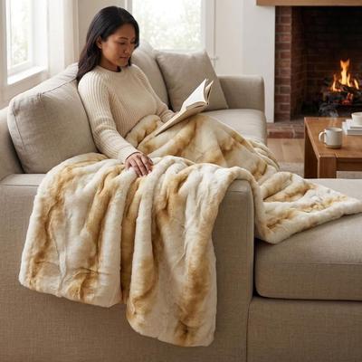 Plutus Brands Snow Lynx Natural Color Faux Fur Luxury Throw