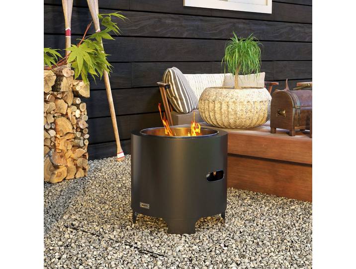 Outsunny Brasero Extérieur Portable Métal Sans Fumée 45cm Noir