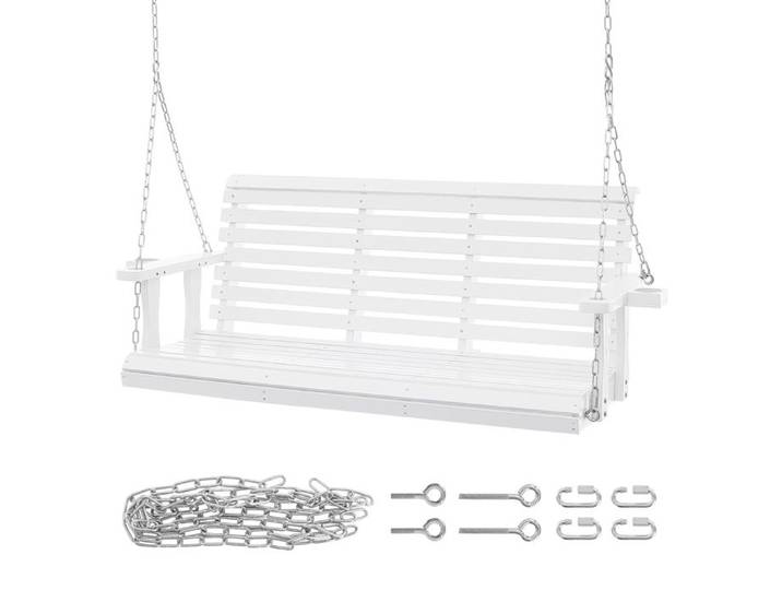 Balançoire de Porche - DUOKU - YQ-117D - Bois de Cèdre - Capacité 400 kg - Blanc