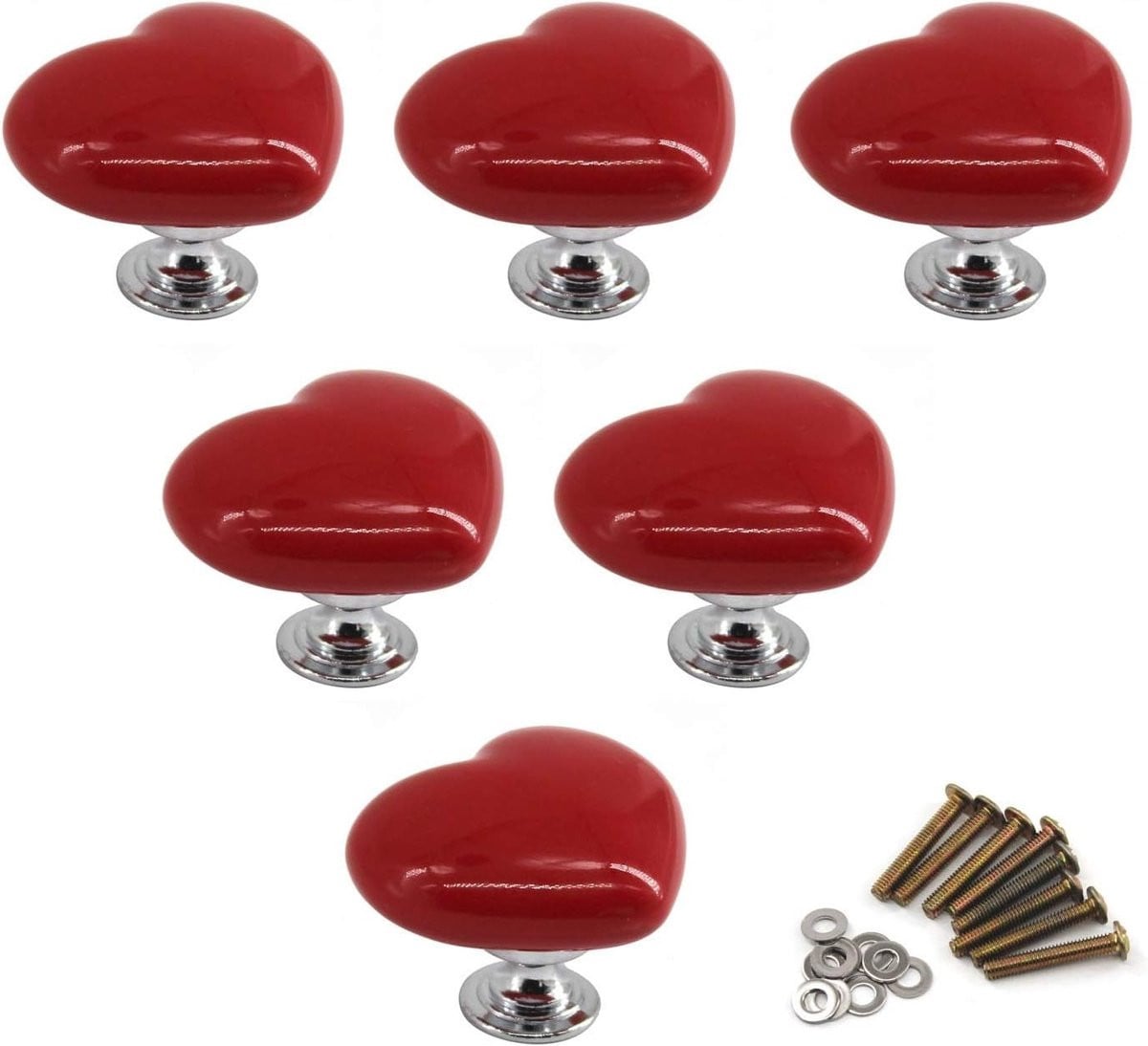Set van 6 rode keramische deurknoppen met gladde afwerking voor meubels en kinderkamers