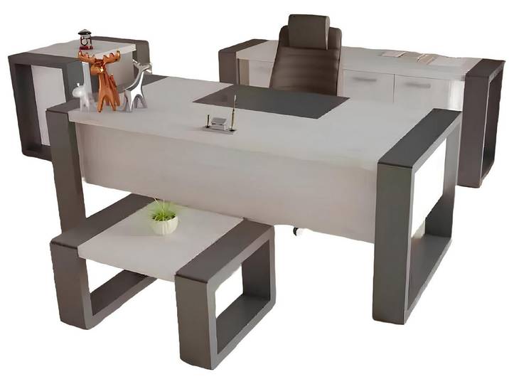 Xlmoebel Büromöbel-Set Elegantes graues Büromöbel-Set mit Schreibtisch und Stauraum, (4-tlg., Set 4 tlg Schreibtisch+Kommode+Couchtisch+Konsolentisch), Hergestellt in Europa