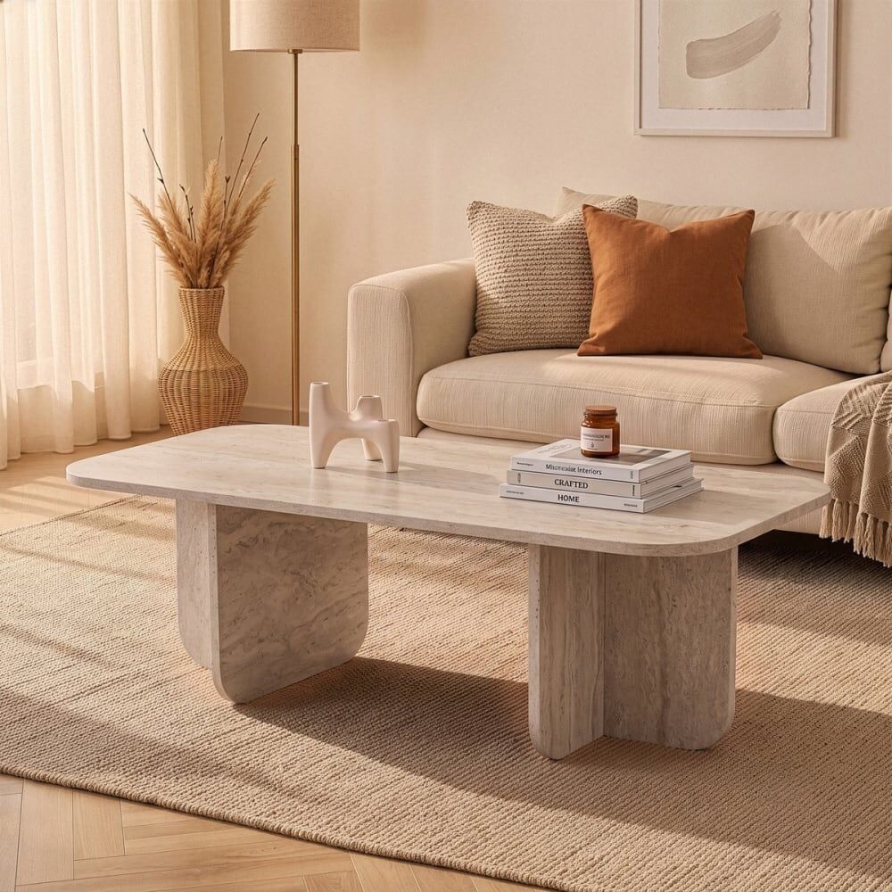 Calicosy Table basse rectangulaire l120 cm - travertin Beige 120x41x60cm
