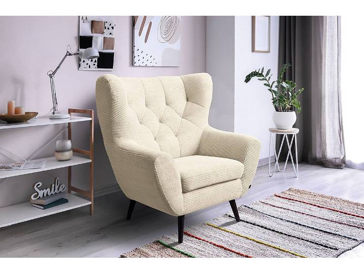 Sessel Beige Cordstoff Poppy Schwarz 89 x 104 x 92cm