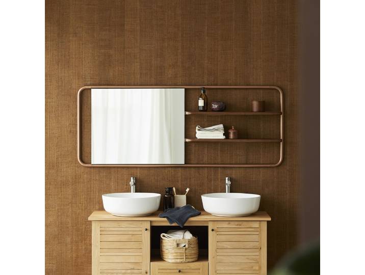 Spiegelregal Félicie aus Nussbaumholz und Messing - Dunkelbraun
