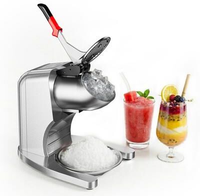 Garvee Commercial Ice Crusher, 2000RPM 250LBS/H Shaved Ice Machine with Stainless Steel Bowl, 350W Electric 4 Blades Snow - Silver