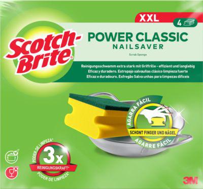 Scotch-Brite™ Reinigungsschwamm Classic XXL, extragroß, für Töpfe/Pfannen/Geschirr, hohe Scheuerkraft, L 160 x B 91 mm, Schaumstoff, gelb-grün, 4 Stück