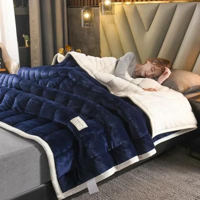 Uplifted Goods Luxury Flannel Fleece Blanket With Lambs Wool Lining c 71x79 In