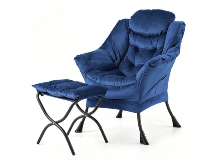 Koioplie Sessel mit Hocker Dutch Velvet Gepolstert Seitentasche HLR64 Seitentasche, weiche Polsterung, flexible Fußablage, Lesesessel, Schlafzimmer