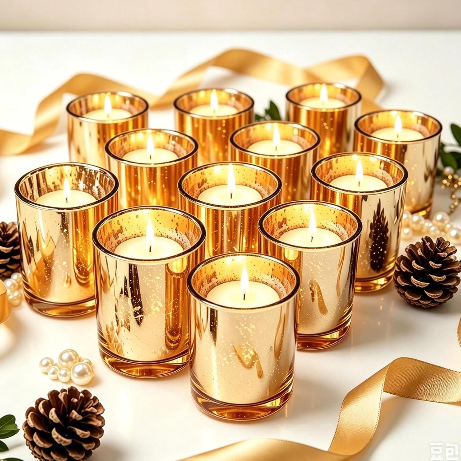 Vemera Set van 12 Gouden Glazen Theelichthouders