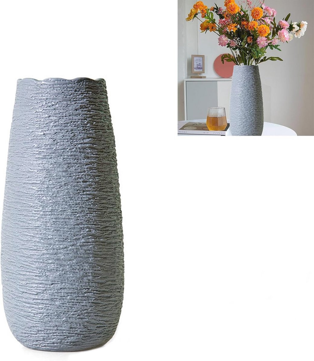 Grote Keramische Vaas voor Woondecoratie - Decoratieve Vaas in Donkergrijs