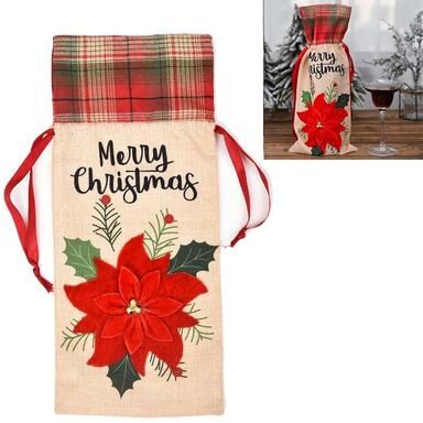 Snug & Styled Christmas Wine Bottle Cover Rustic Linen Holiday Table Decoration Sleeve flower