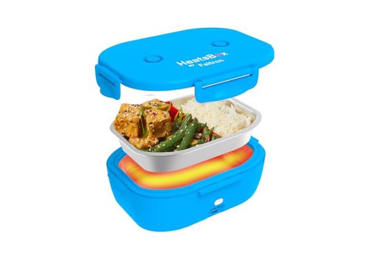 Faitron HeatsBox Go Kids – Beheizbare Lunchbox für Kinder, 540-ml-Edelstahlbehälter, integrierter Akku (100 W) und App-Steuerung, tragbarer Speisenwärmer für Schule/Reisen – Blau