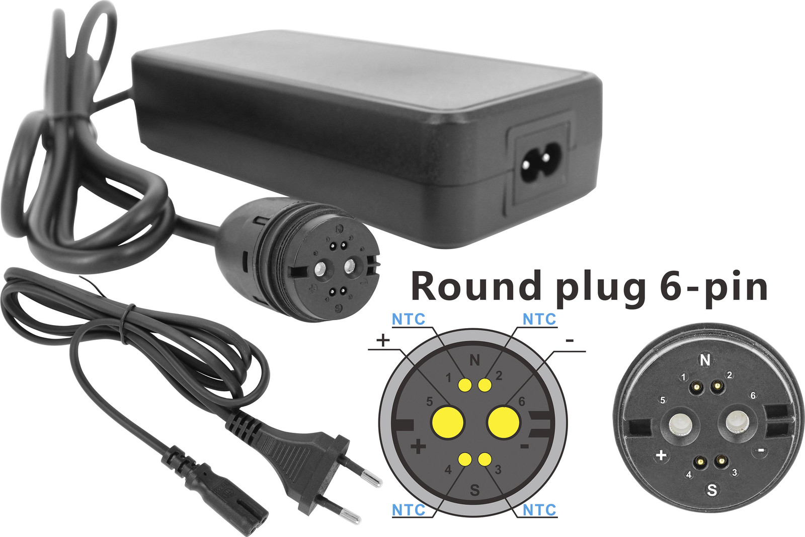 PowerSmart BMZ lithium-ion oplader met Rosenberg-connector, 42V, geschikt voor 36V Brose, Go Swiss, Suntour, Xion en Gazelle systemen