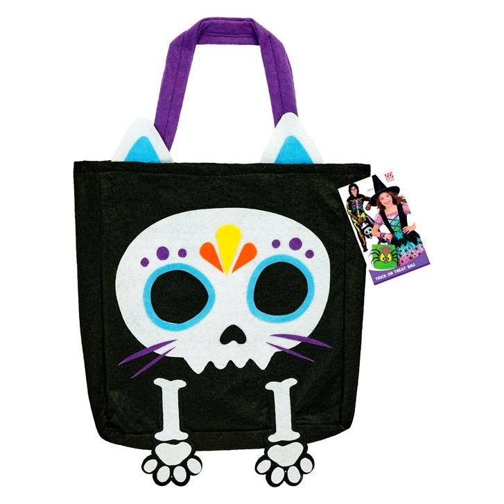 Widmann Originelle Trick-or-Treat Tasche mit schwarzer Katzen- und Skelett-Optik für Fasnacht & Halloween (8003558868742)