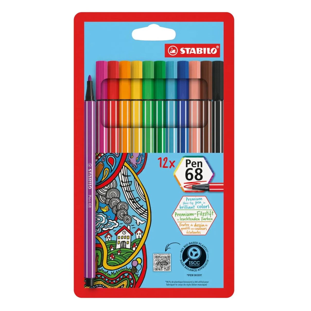 STABILO Pen 68 Filzstifte farbsortiert, 12 St.