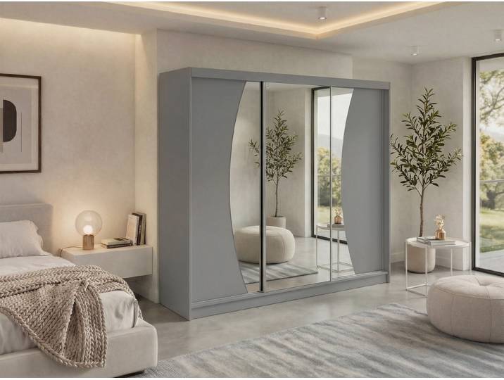 MKS MÖBEL Schiebetürenschrank VERONA 240 (mit Schubladen/ohne Schubladen, Spiegelschrank mit Kleiderstange) Schwebetürenschrank 240 cm, Kleiderschrank, modernes Design
