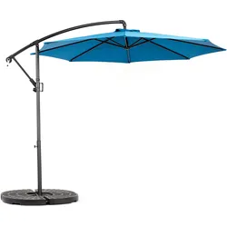 AMPELSCHIRM 294 cm Blau Stahl Hängender Gartenschirm mit Kurbel & Neigungsfunktion für Terrasse