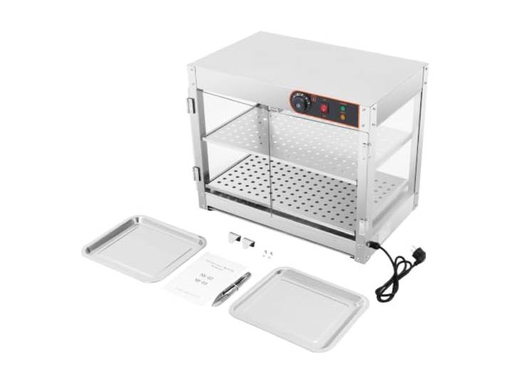 Warmhaltevitrine 2 Etagen 800W 30-85°C Edelstahl Display Speisenwärmer Für Bäckerei, Café, Kantine oder Buffet: Hält Brathähnchen, Pizza, Burger und andere Speisen Stundenlang Frisch und Warm