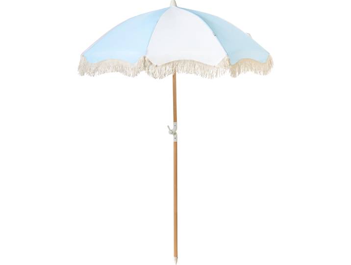BELIANI Sonnenschirm Hellblau Stoff-Bespannung Rund ⌀ 150 cm mit Volant Regenschutz Holzmast Neigungsfunktion Kurbel Boho Garten Outdoor Balkon