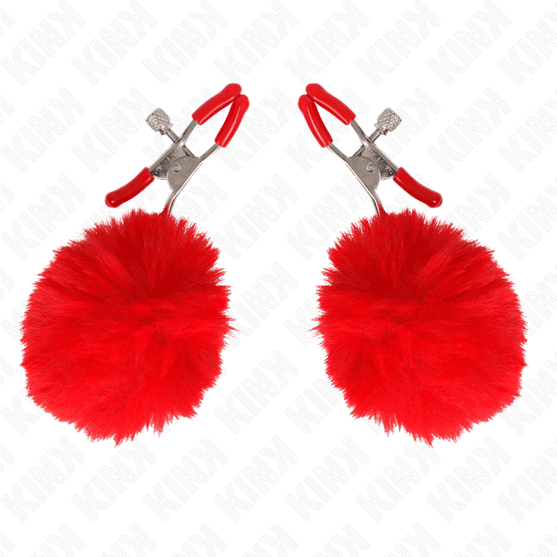 KINK NIPPLE GRIP pince a tétons boule fausse fourrure rouge 6 cm