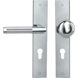 Griffwerk LOREDANO -Edelstahl poliert/matt Langschild-Garnitur -sichtbar verschraubt -Knopf R4 -WL -TS 40-45mm