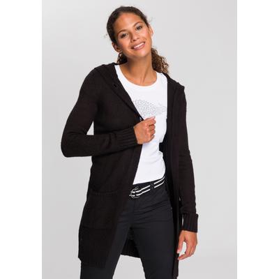 Kapuzenstrickjacke KANGAROOS, Damen, Gr. 32/34, schwarz, Strick, Obermaterial: 100% Polyacryl, gerade Po-bedeckend, eingesetzt Rippbündchen, Strickjacken, mit aufgesetzten Taschen und breiten Rippbündchen
