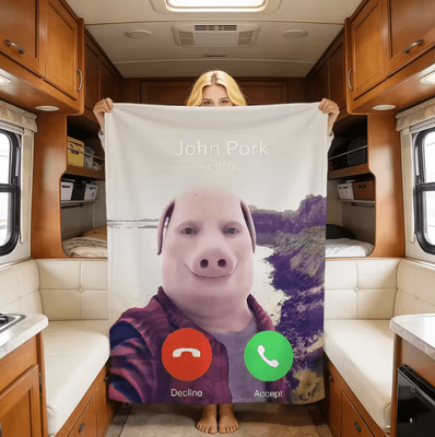 Inspire Curations John Pork Is Calling Funny Flannel Throw Blanket 1 gait150x220cm