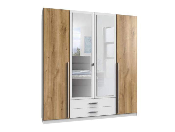 Wimex Skate Drehtürenschrank 4-türig - Plankeneiche Nachbildung, Spiegelglas Modern