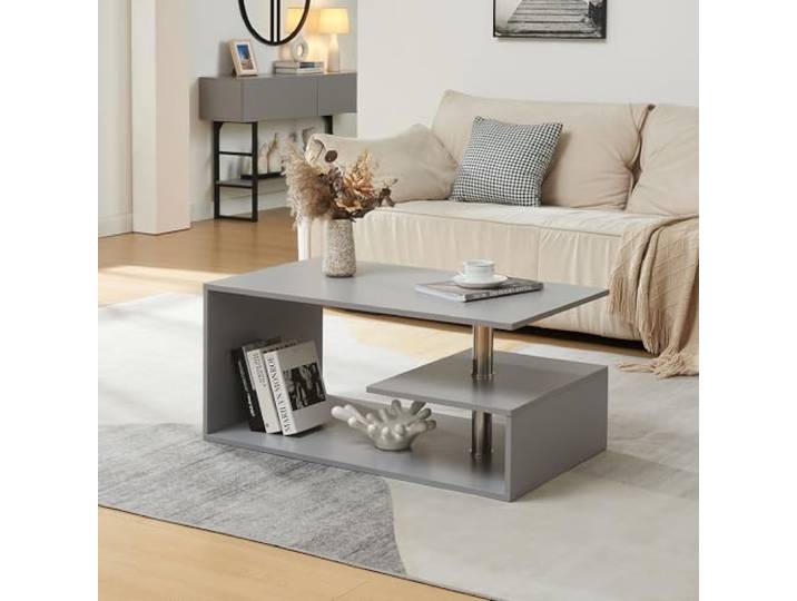 [en.casa] Couchtisch Haarlem Wohnzimmertisch rechteckig 90 x 50 x 41 cm Sofatisch mit Stauraum Kaffeetisch Hellgrau