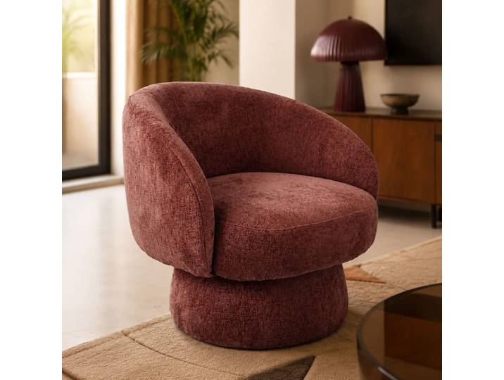 Fauteuil pivotant en tissu chenille cherry