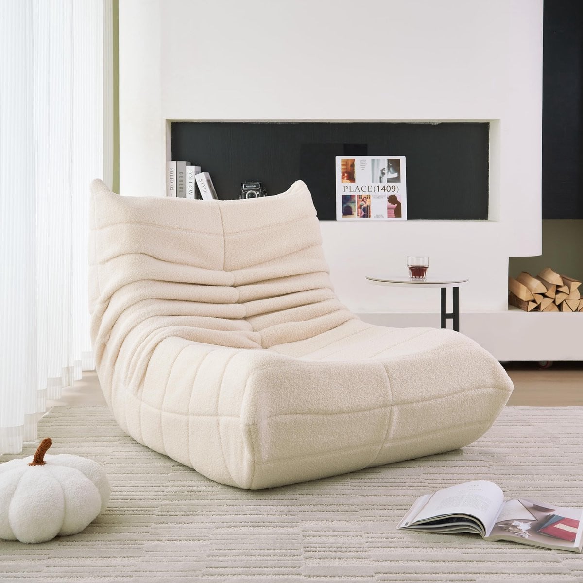 MIVRAY Relax Zitzak voor volwassenen met rugleuning en teddybekleding - Beige