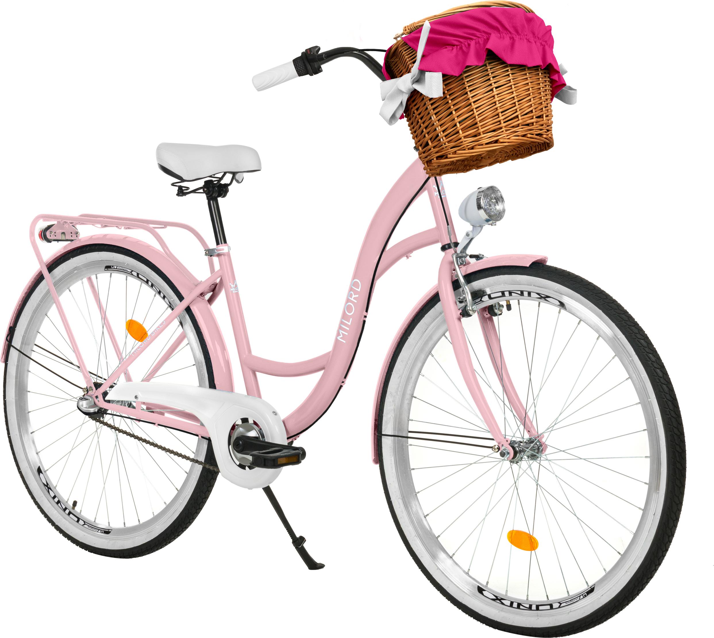 Milord Komfort Fahrrad Mit Weidenkorb Damenfahrrad, 26 Zoll, Rosa, 3 Gang Shimano