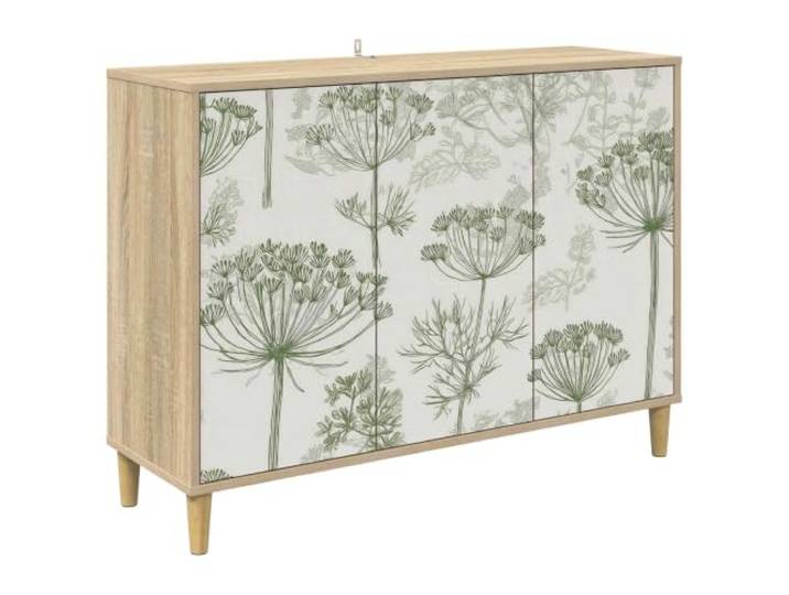 GHVBNMF Sideboard Kommode Sonoma Optik 102 x 33 x 75 cm Eleganter Mehrzweckschrank fuer Wohnzimmer und Flur mit 3 Tueren, 2 Boeden und erhoehten Fuessen fuer gute Belueftung.