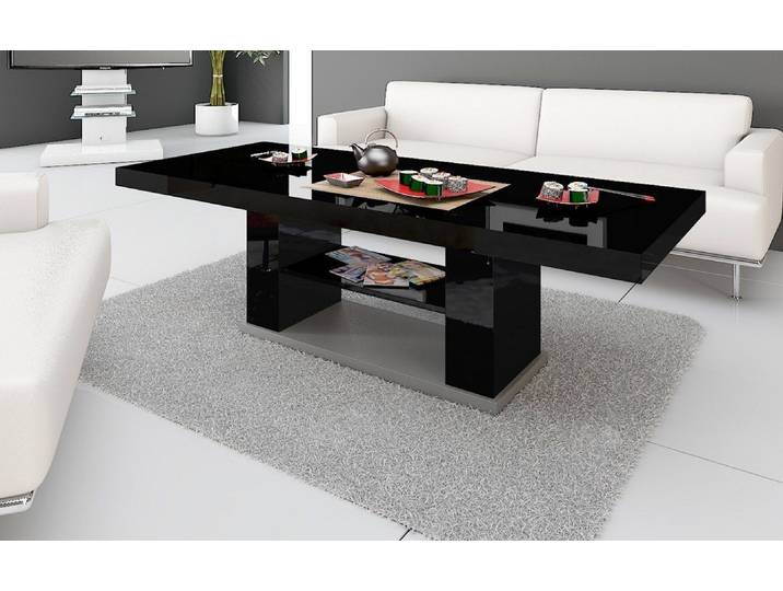 designimpex Couchtisch Design HN-777 Schwarz - Grau Hochglanz höhenverstellbar ausziehbar