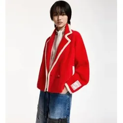 Essentiel Antwerp für Damen. KUGAR Cardigan mit roten Kontrastborten (M), Lässig, Polyamid