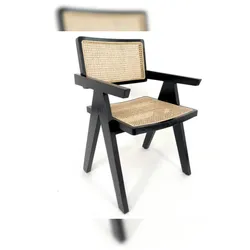Stuhl Loungestuhl Rattan Teakholz Sitzstuhl gewebt Schwarz 85x56x69cm 303851