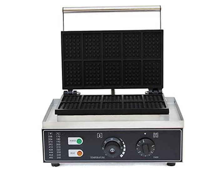 Waffeleisen 10 Fächer 1550W, 50-300°C, Antihaft, Schwarz Für Haushalt & Gastronomie, 10 Waffeln gleichzeitig, Timer 0–5 min, Antihaft