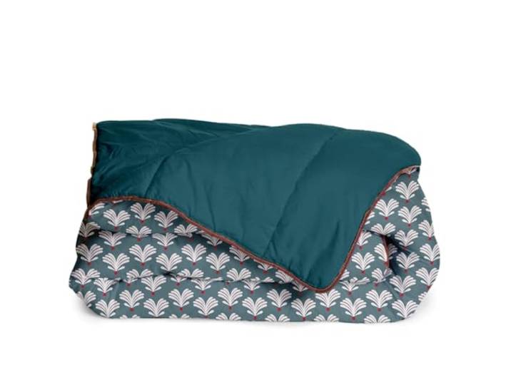 Bleu Calin Couette Imprimée Chaude Sully 140x200cm pour Lit 90x190 - Microfibre - Édredon 350g/m² Fabriqué en France - Bleu Vert