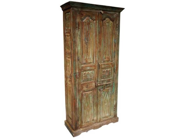 Schrank, Kleiderschrank aus Massivholz, Vintage Look, 3 Fächer, Modell A9 Antikfarbener Schrank mit charakteristischer Farbstruktur, ideal für stilvolle Einrichtung, robust und langlebig