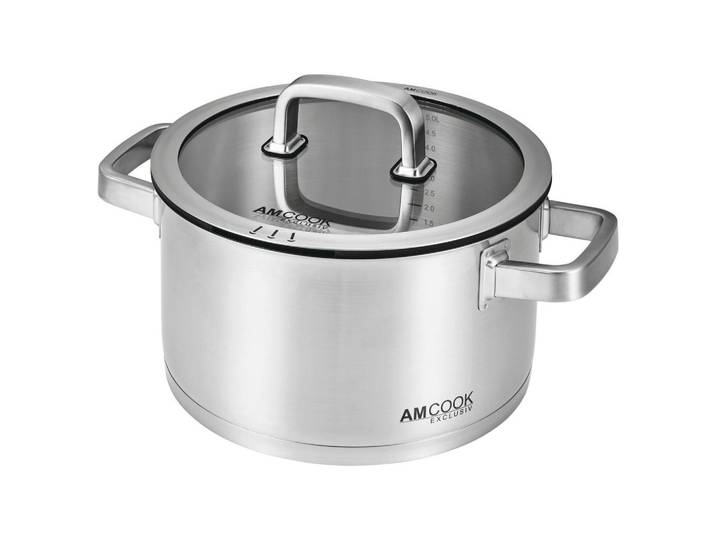 Am Cook Kochtopf, Edelstahl, Metall, 6,0 L, 13 cm, Messskala, Abgießfunktion, Griffe werden nicht heiß, leichte Reinigung,mit Dampfablass, Kochen, Töpfe, Kochtöpfe