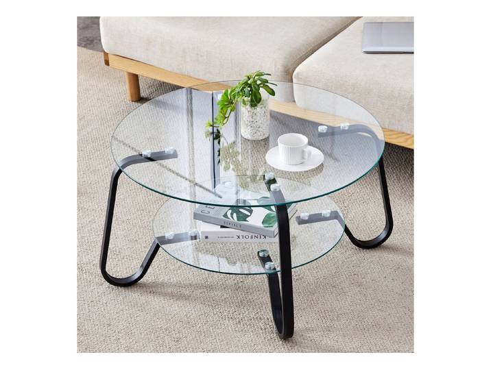 ANYSUN Couchtisch Glastisch Wohnzimmer,Couchtisch Glas Rund,Sofatisch φ80cm (Metallrahmen Doppelschicht gehärtetes Glas Couchtisch), Glas Couchtisch Beistelltisch Sofatisch, Kaffeetisch Glastisch Couch