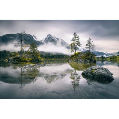 Fototapete PAPERMOON "Photo-Art DIRK WIEMER, REGNERISCHER MORGEN IN HINTERSEE (BAYERN)", bunt, B:4,5m L:2,8m, Vlies, Tapeten
