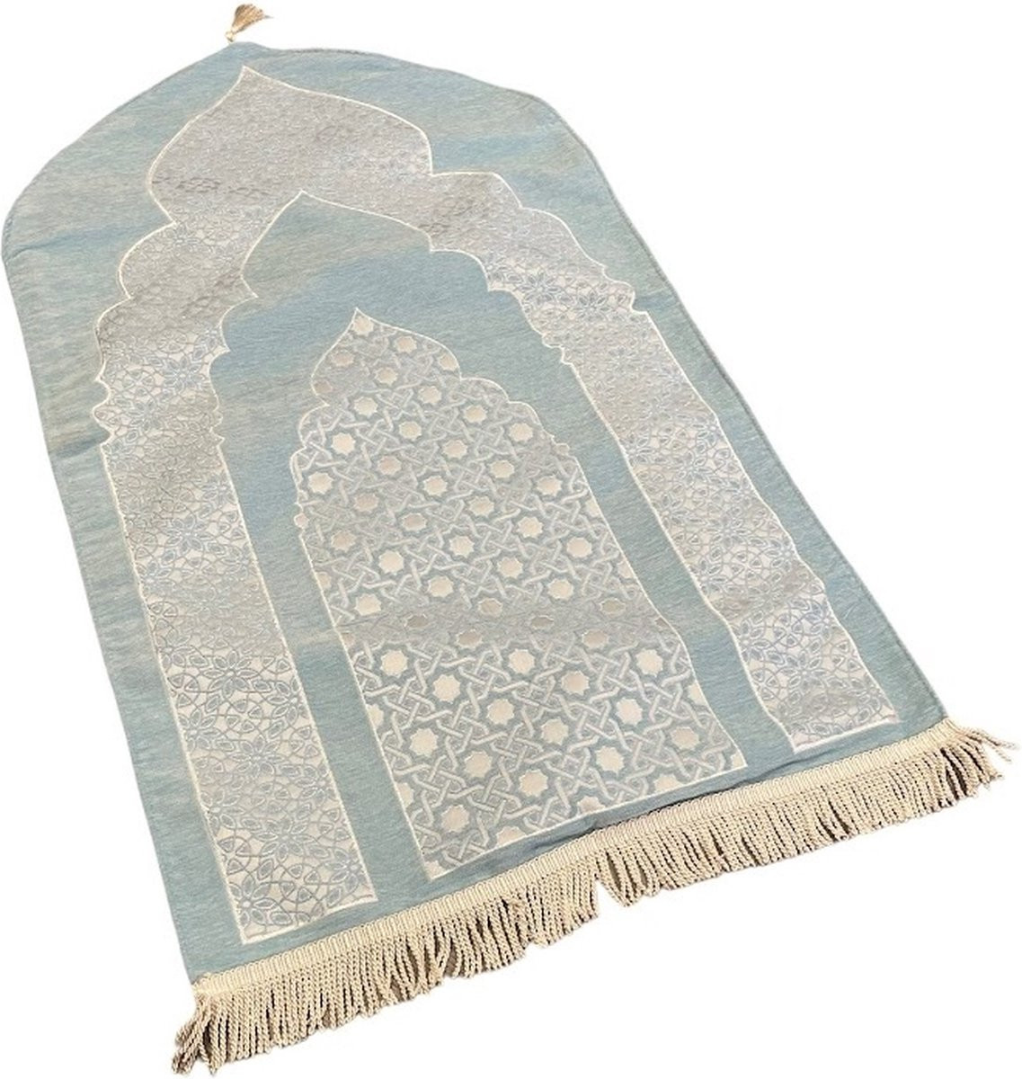 Mirac Luxe Gebedskleed van Chenille en Katoen met Motief - Licht Blauw