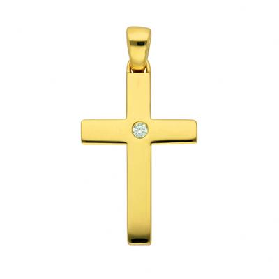 Kettenanhänger ADELIA´S "Damen & Herren 585 Gold Kreuz Anhänger mit Diamant Brillant", gold, Schmuckanhänger, Damen, 0,03 VVS = sehr sehr kleine Einschlüsse mit Brillant, Diamanten Gelbgold 585 Gold, Diamanten, Gelbgold 585, Gold, Kettenanhänger,...