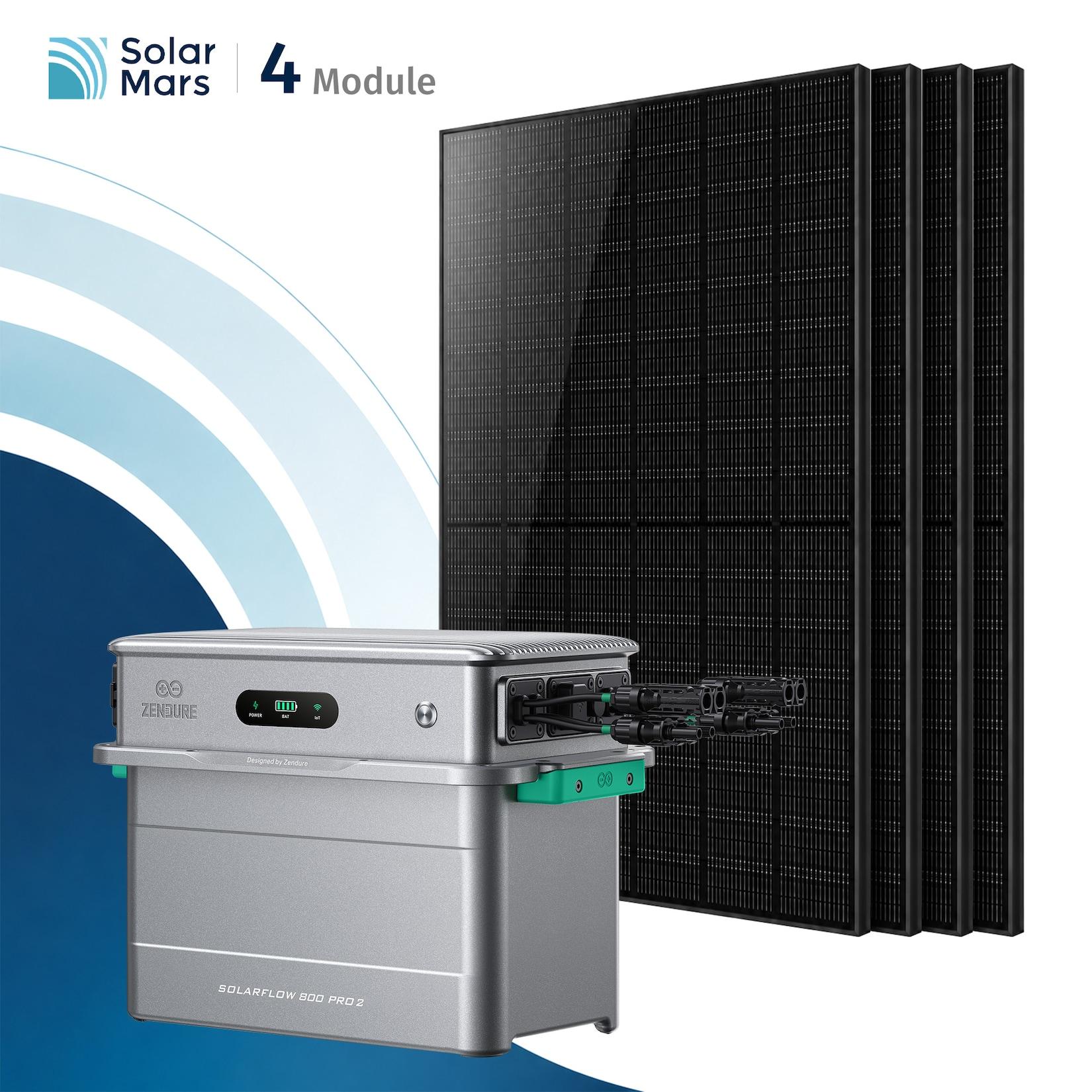 SolarMars® 2000W Balkonkraftwerk mit Speicher,Zendure SolarFlow 800 PRO2, 1,92kWh,4 MPPT - Ohne Halterung